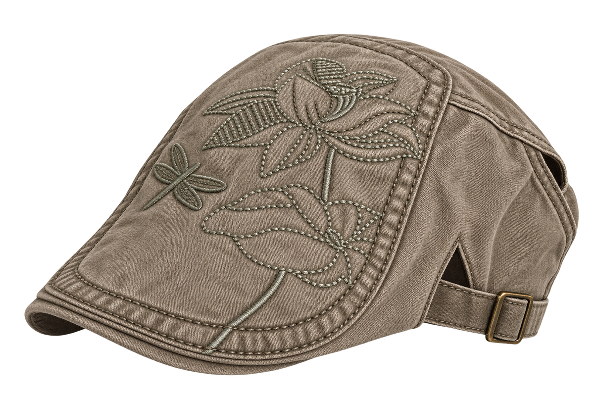 Floral Dragonfly Flat Cap